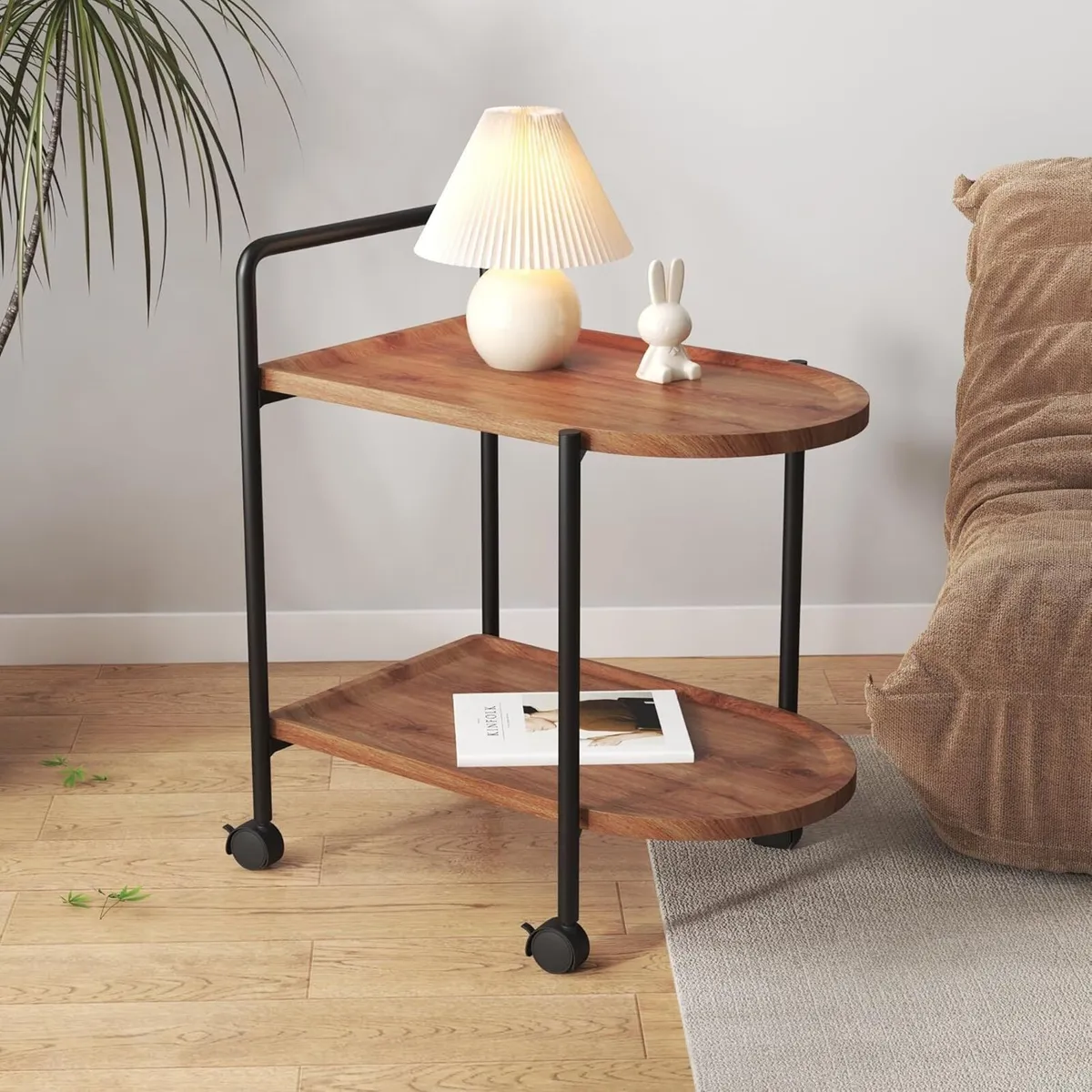 Rolling 2-Tier Wooden Side Table Sofa end Movable - Image 1