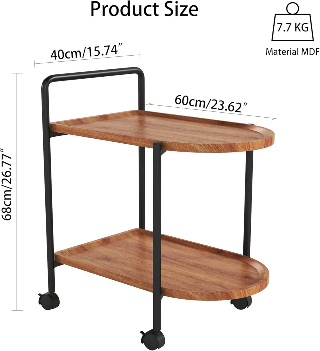 Rolling 2-Tier Wooden Side Table Sofa end Movable - Image 2