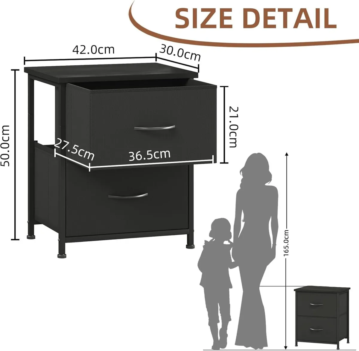 Black Bedside Table Set of 2 Bedroom Cabinet with - Image 3