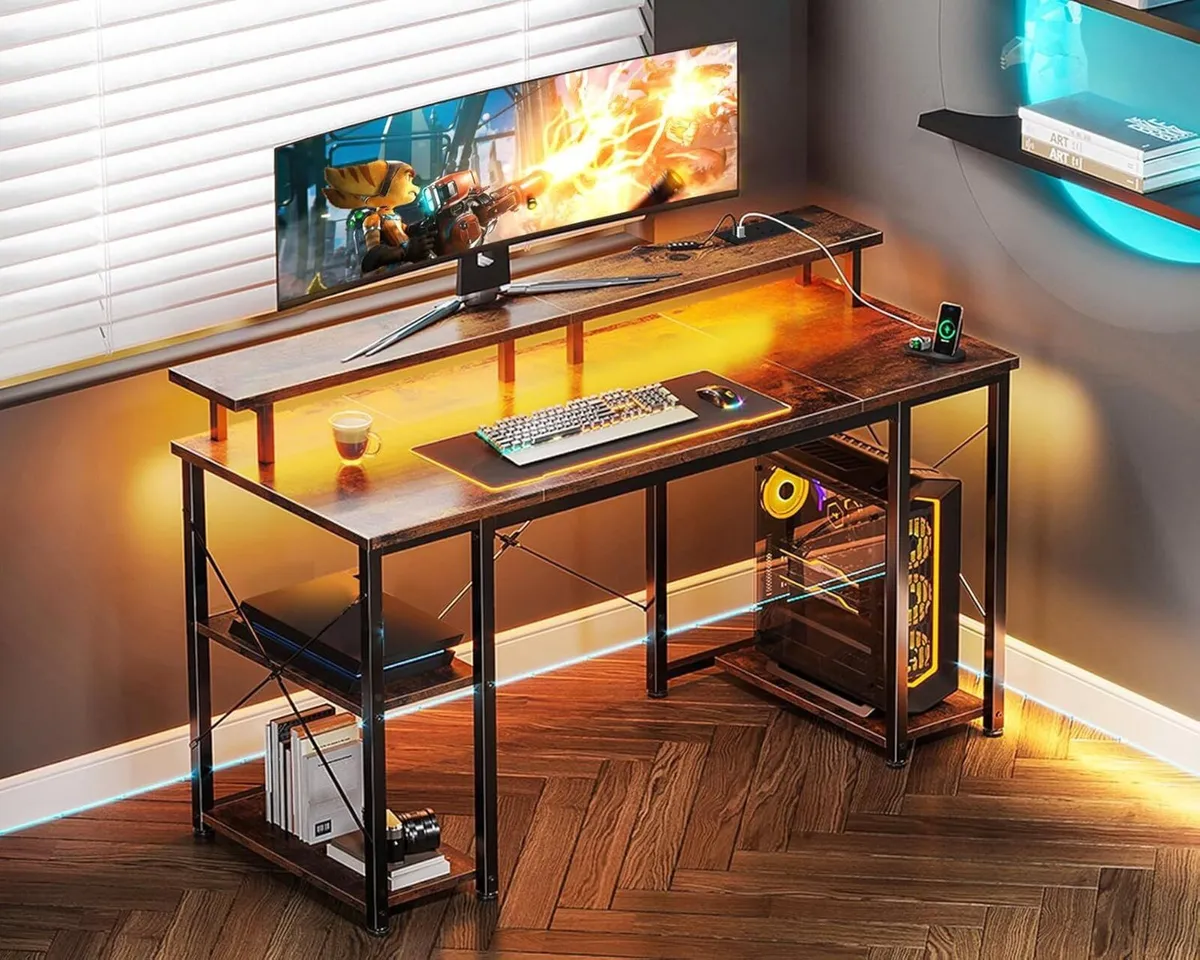 Gaming Desk with LED Lights 120x50 cm Computer - Image 2