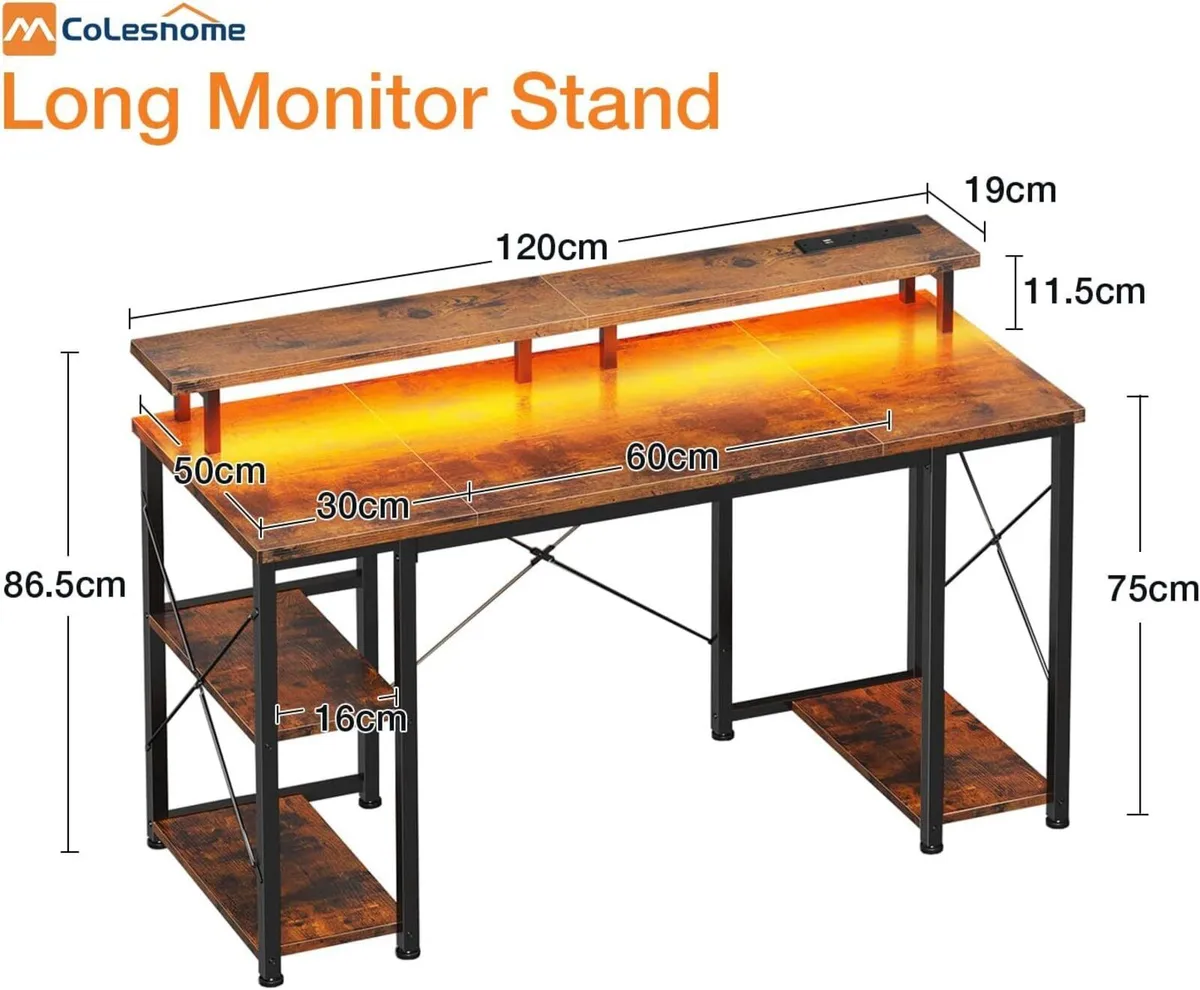 Gaming Desk with LED Lights 120x50 cm Computer - Image 3