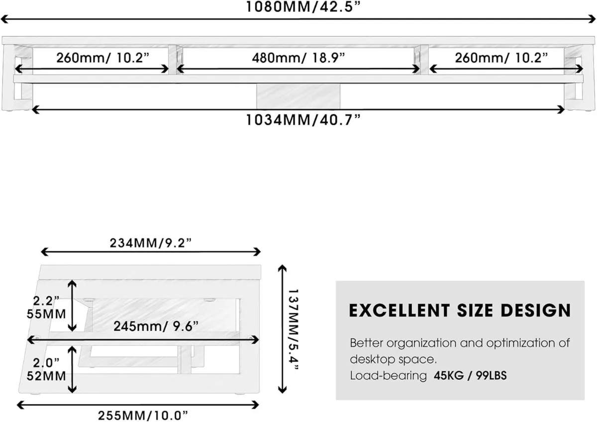 Dual Monitor Stand for Desk 108cm Large Riser 2 - Image 3
