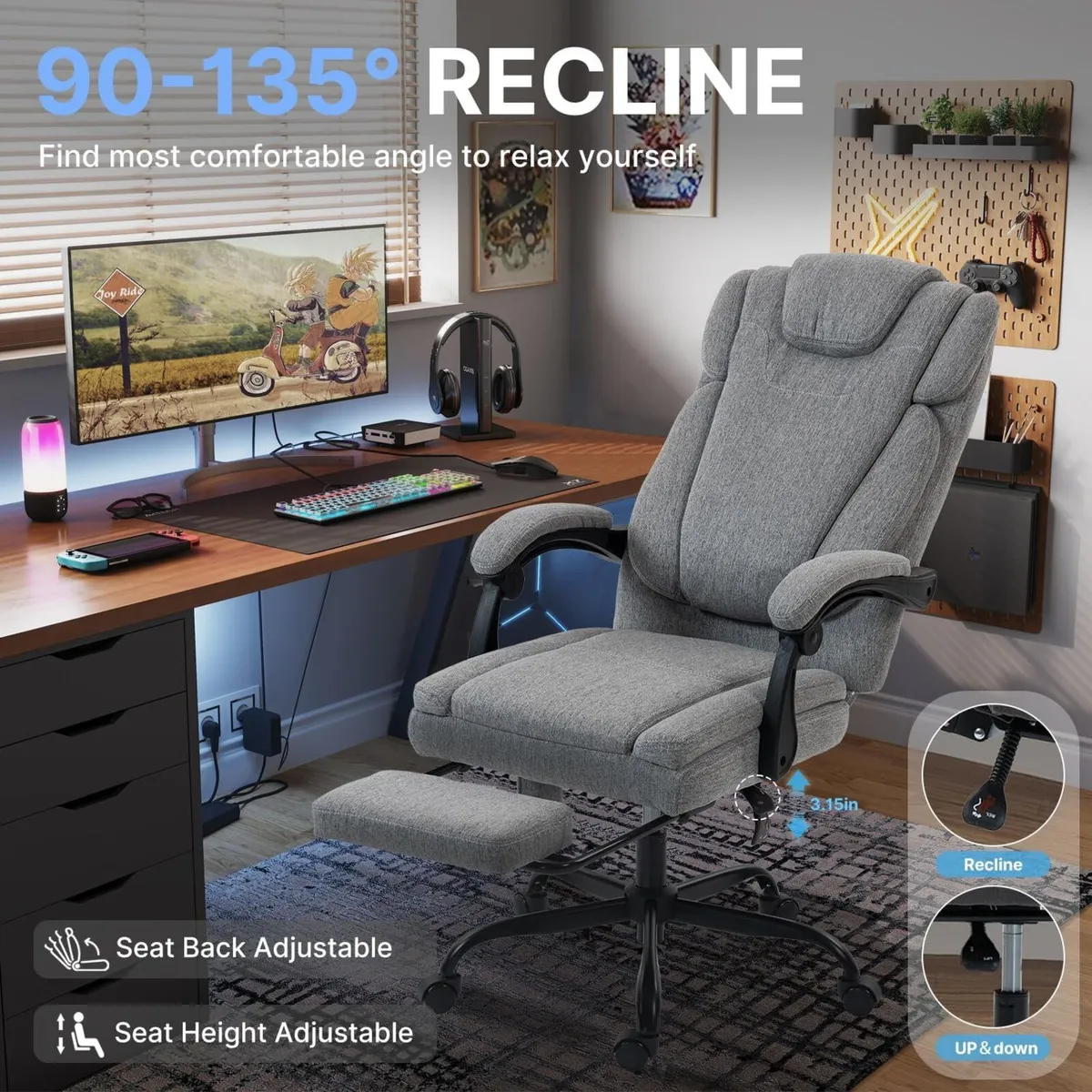 Fabric Massage Office Chair with Foot Rest 8 - Image 3