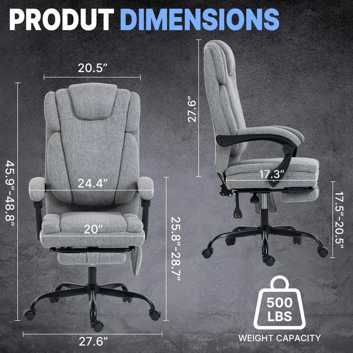 Fabric Massage Office Chair with Foot Rest 8 - Image 2