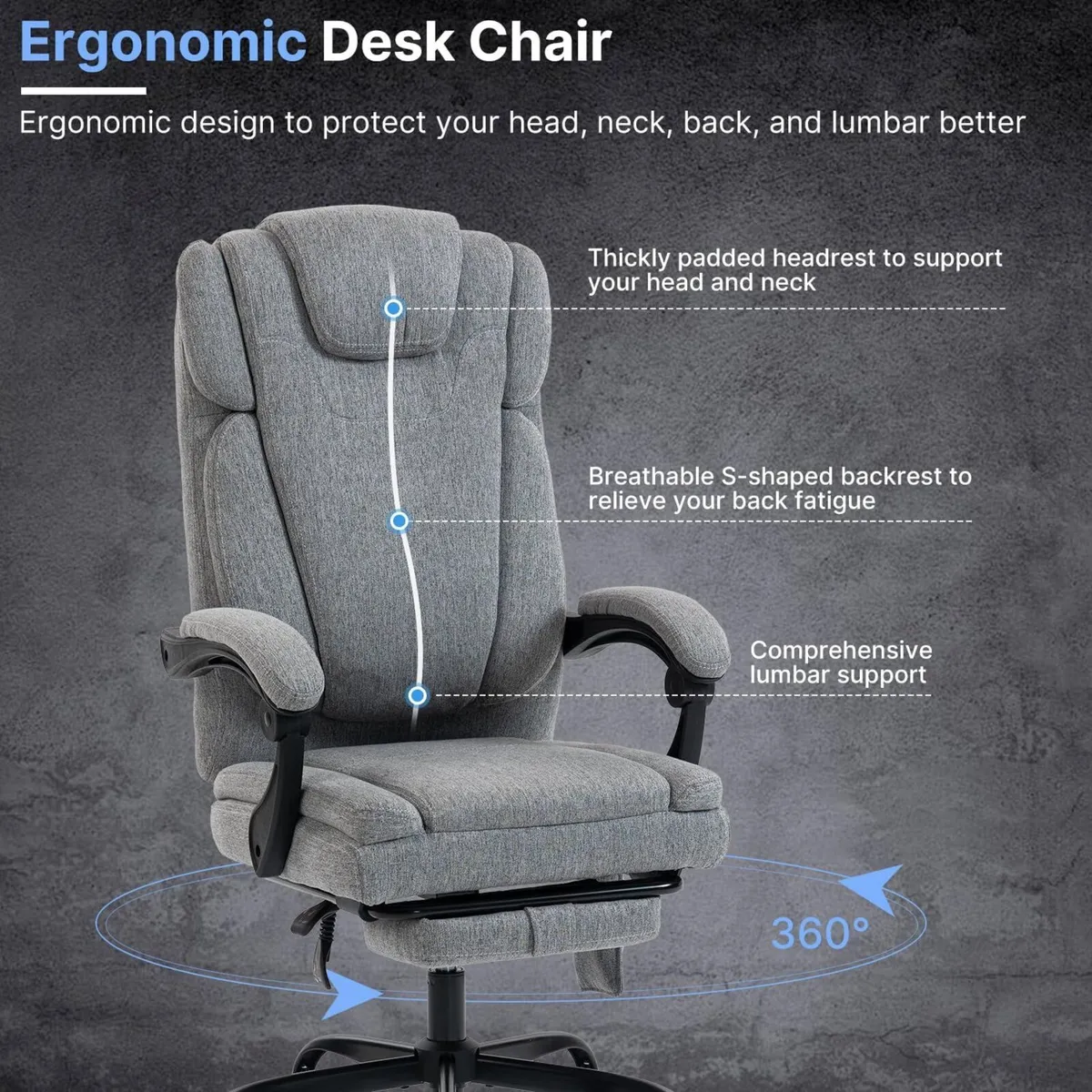 Fabric Massage Office Chair with Foot Rest 8 - Image 4
