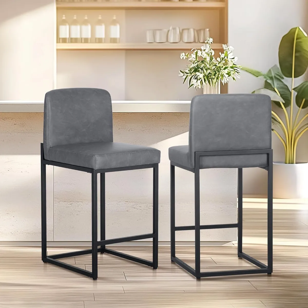 24 Bar Stools Set of 2 Breakfast Chair Pu - Image 1