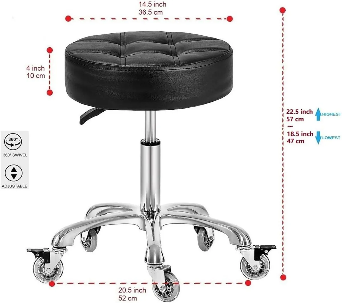 Adjustable Heavy Duty Stool - Rolling Stools with - Image 2