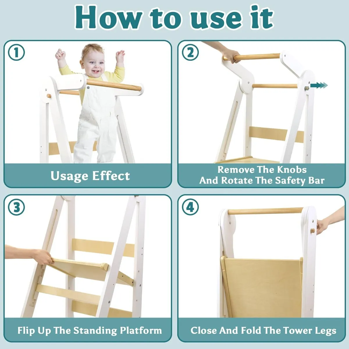 Foldable Learning Tower Kitchen Stool for Kids - Image 3