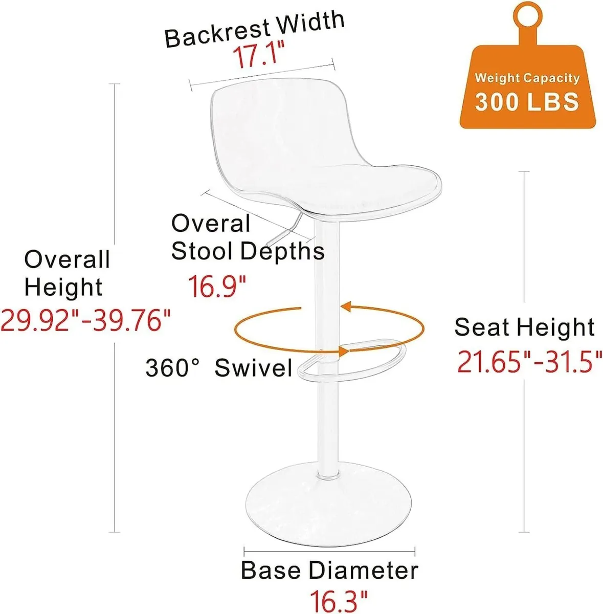 Furniture Polypropylene Bar Stools Set of 2 with - Image 2