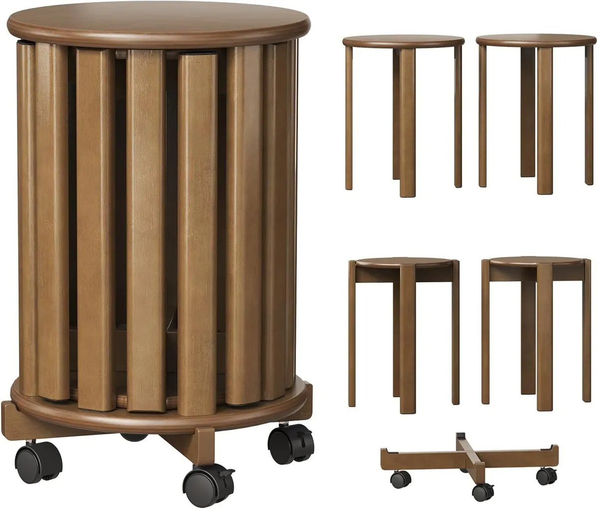 Round Stackable Stools Set of 4 Bamboo 4-in-1 - Image 1