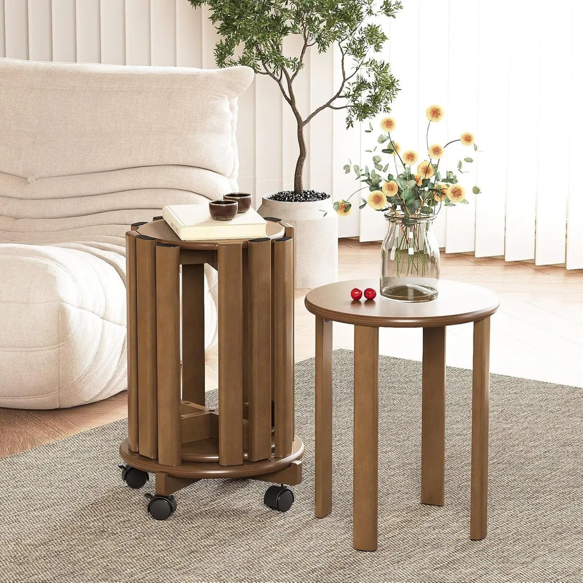 Round Stackable Stools Set of 4 Bamboo 4-in-1 - Image 2