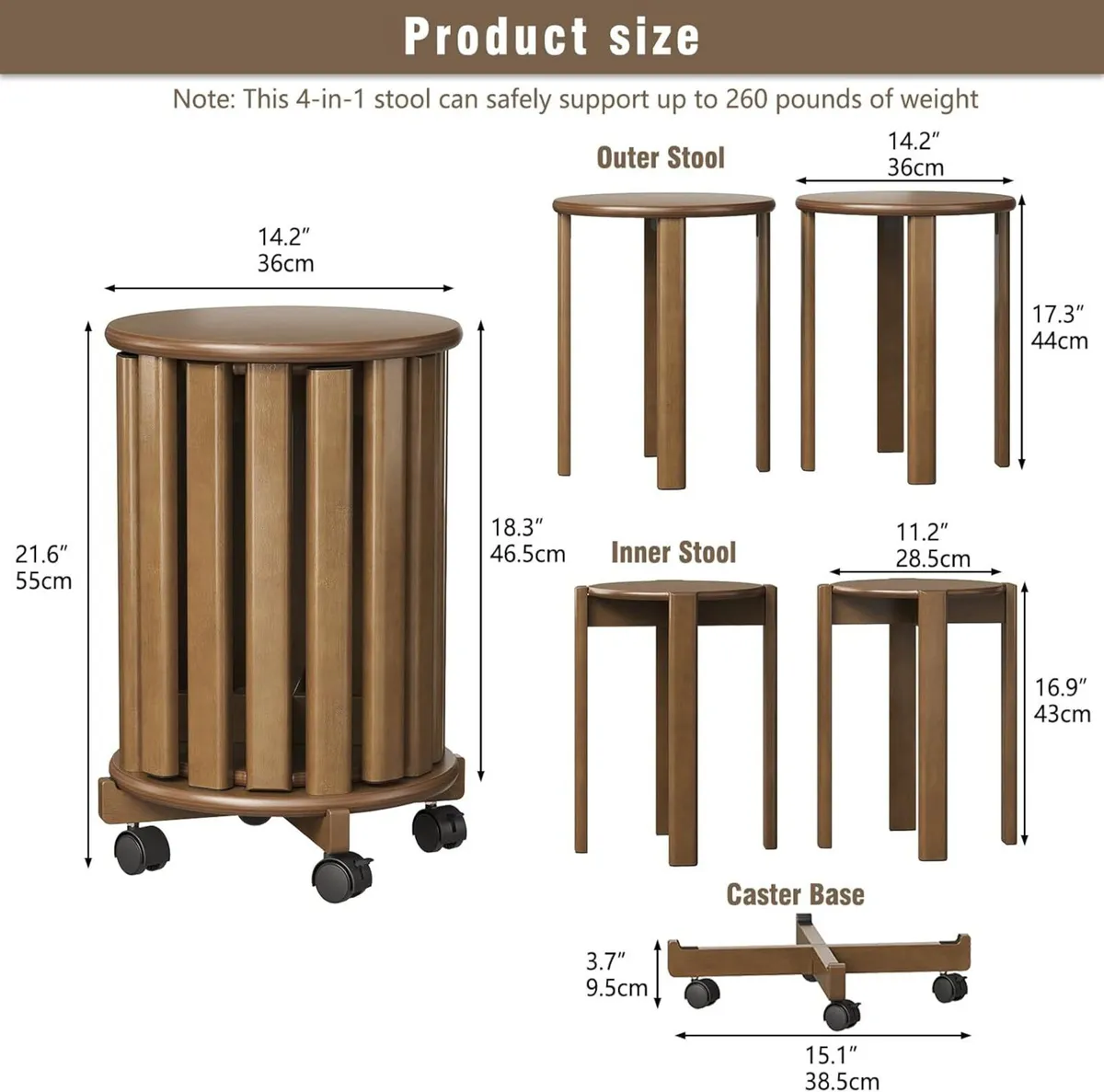 Round Stackable Stools Set of 4 Bamboo 4-in-1 - Image 3