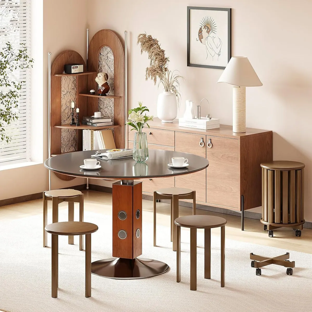 Round Stackable Stools Set of 4 Bamboo 4-in-1 - Image 4