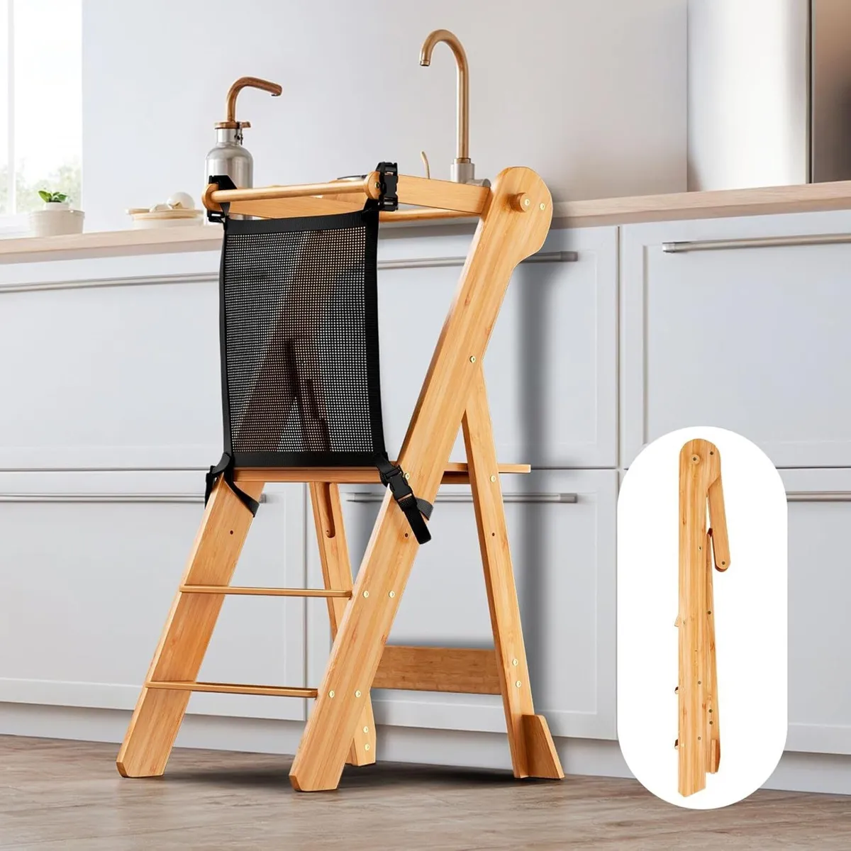 Foldable Kids Step Stool with Safety Mesh – - Image 1