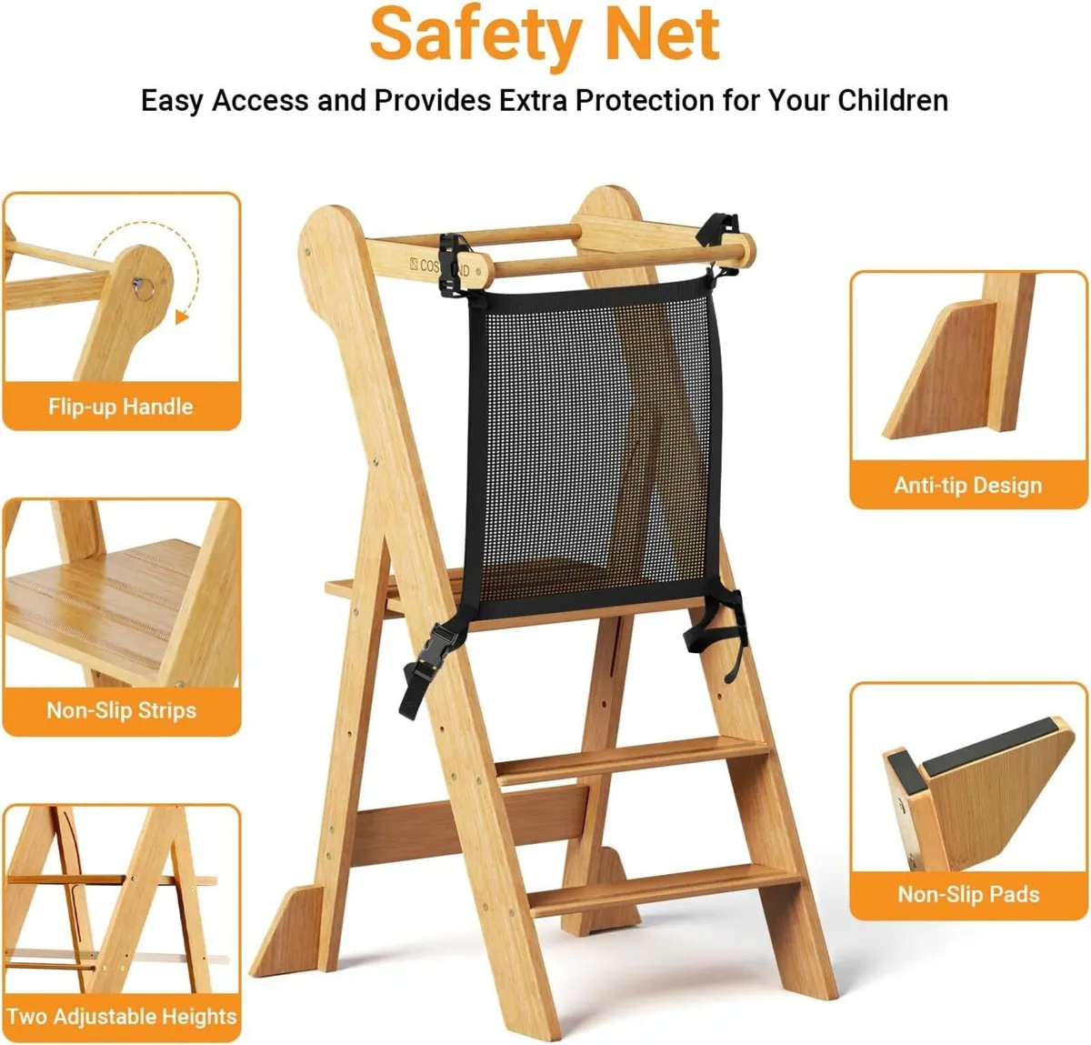 Foldable Kids Step Stool with Safety Mesh – - Image 3