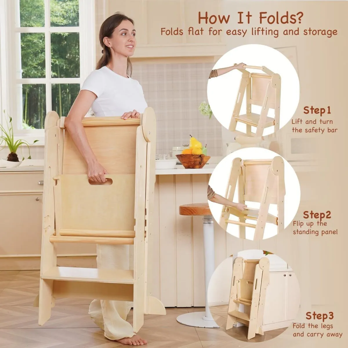 Foldable Toddler Tower Kitchen Helper Montessori - Image 4
