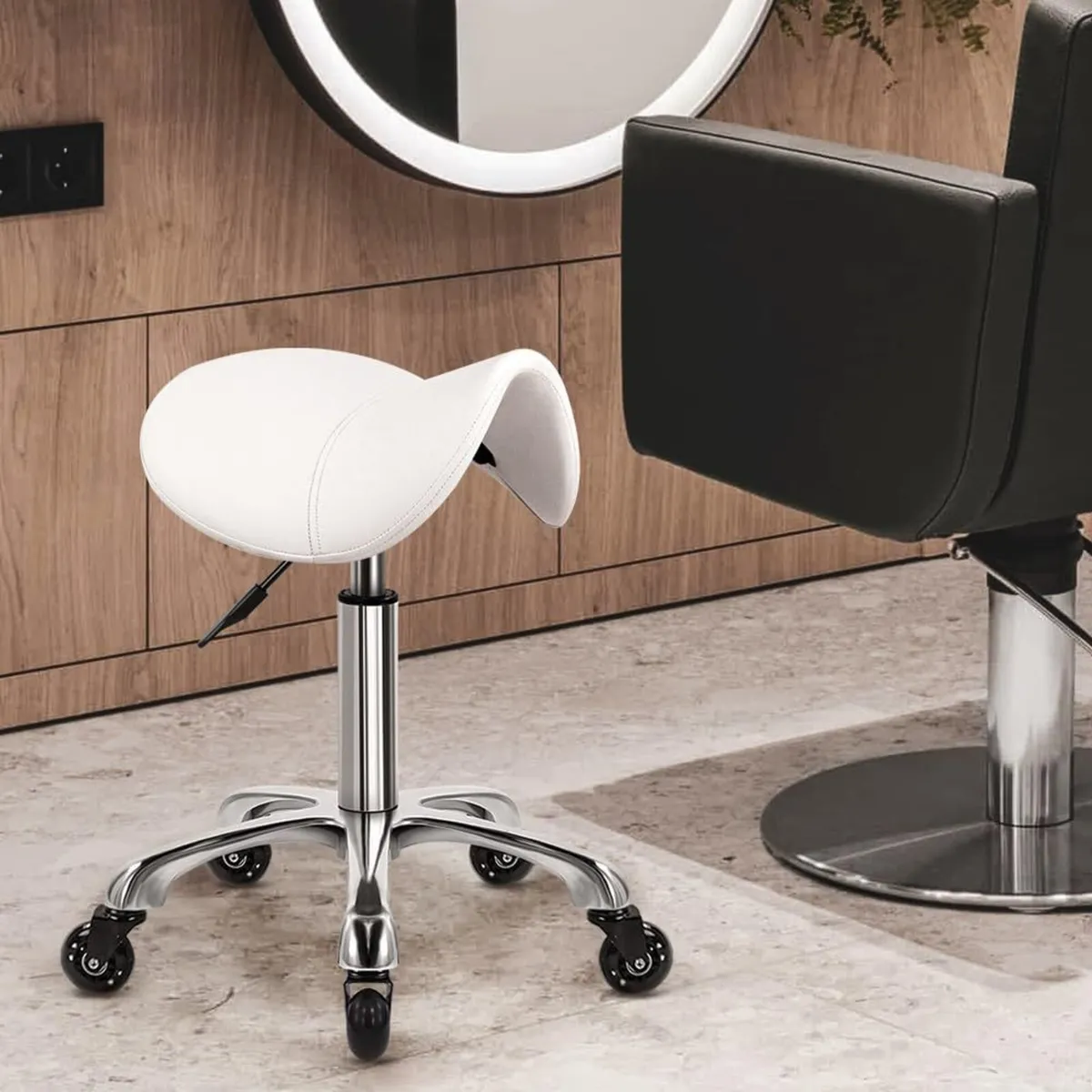 Saddle Stool On Wheels Swivel Adjustable Thick - Image 2