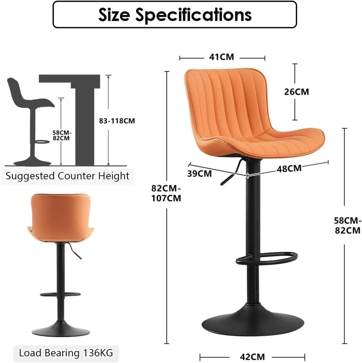 Bar Stools Set of 2 Swivel Barstools Faux Leather - Image 2