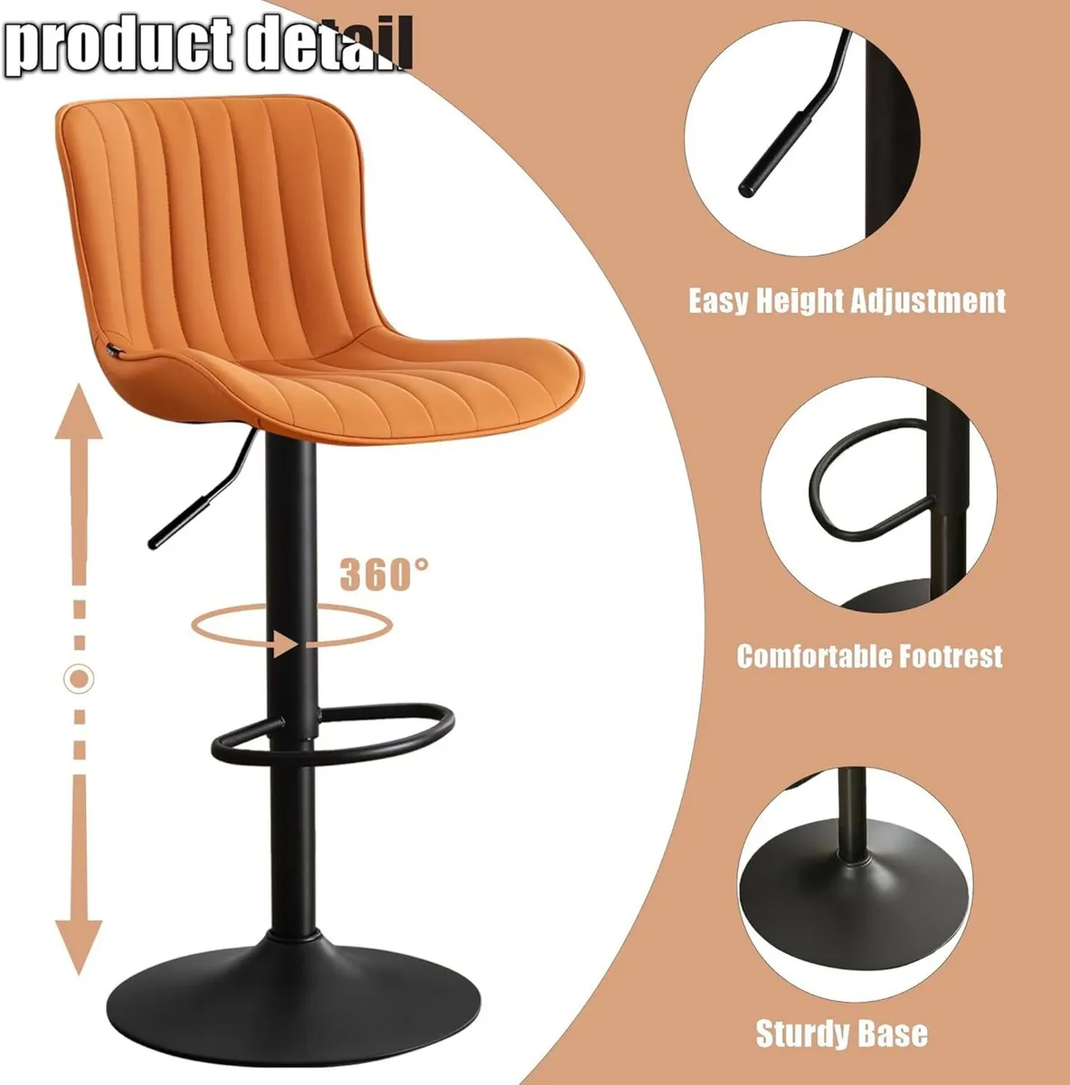 Bar Stools Set of 2 Swivel Barstools Faux Leather - Image 3