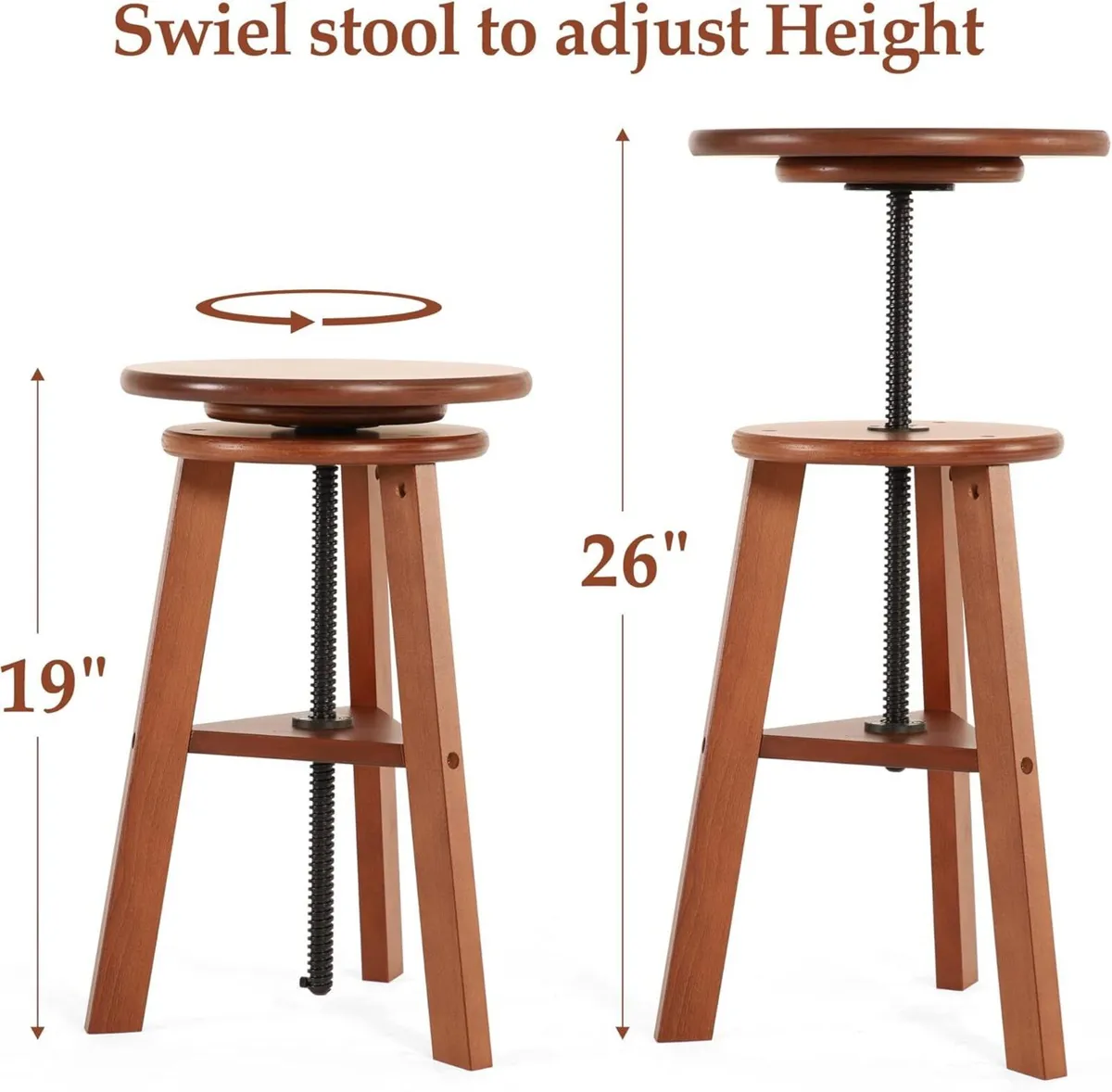 Wooden Drafting Stool 19-26 Adjustable Height - Image 3
