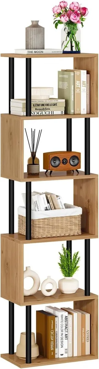 5/6-Tier Tall Bookshelf S-Shaped Geometric - Image 1
