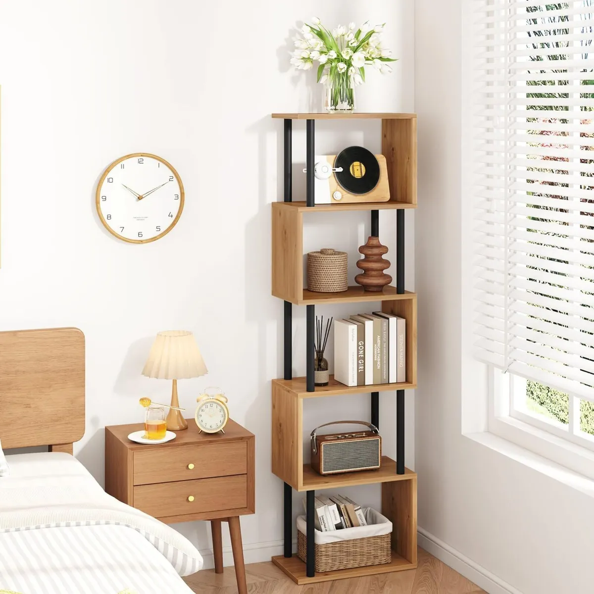 5/6-Tier Tall Bookshelf S-Shaped Geometric - Image 2