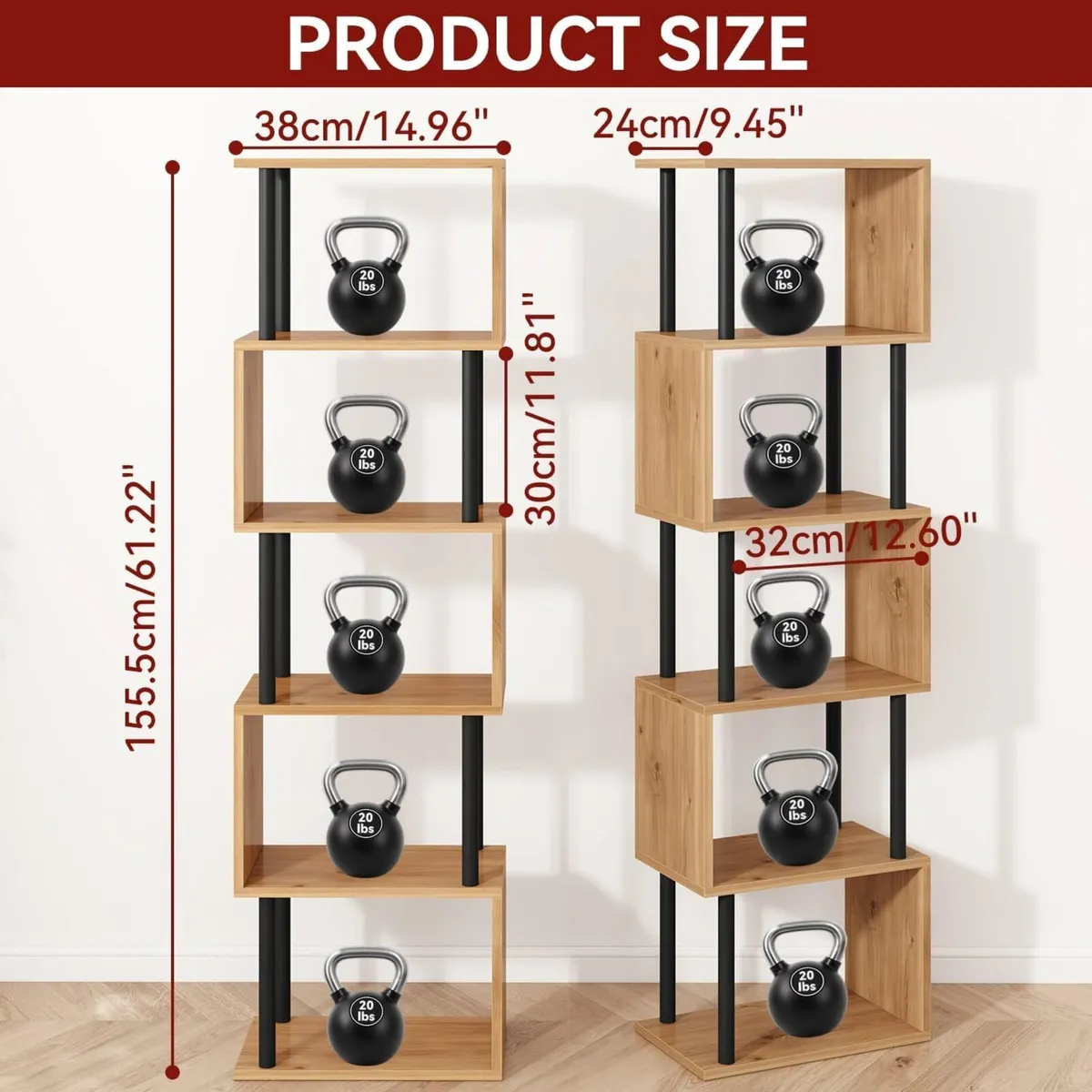 5/6-Tier Tall Bookshelf S-Shaped Geometric - Image 3