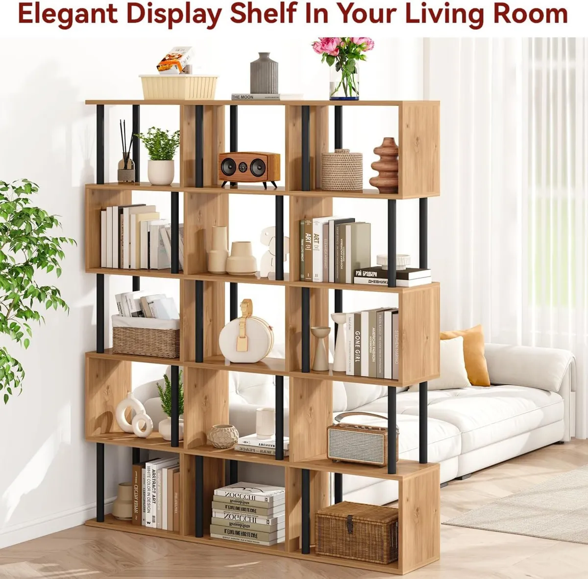 5/6-Tier Tall Bookshelf S-Shaped Geometric - Image 4