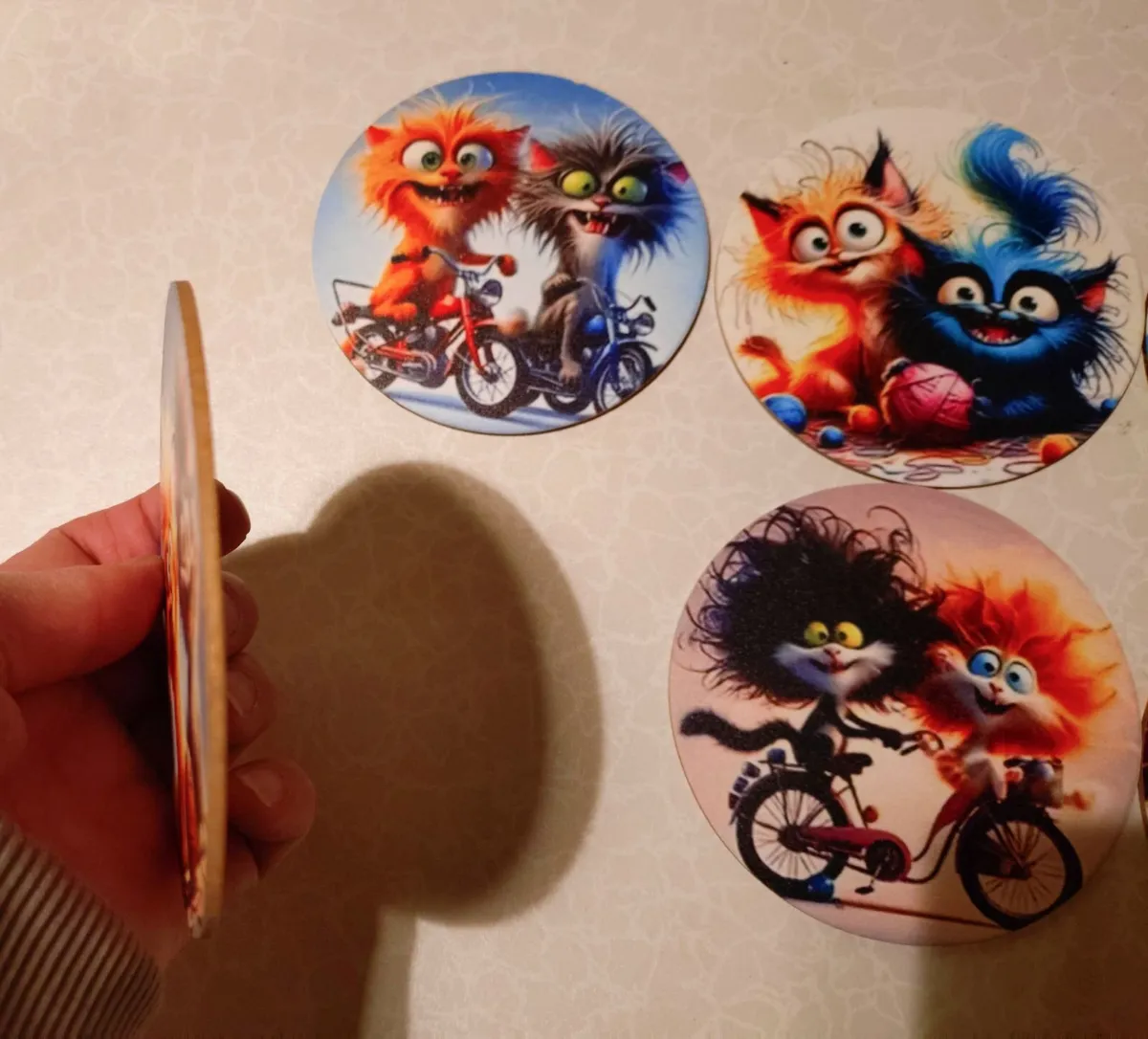 6 Cat Design, Timber Coasters (new). - Image 3