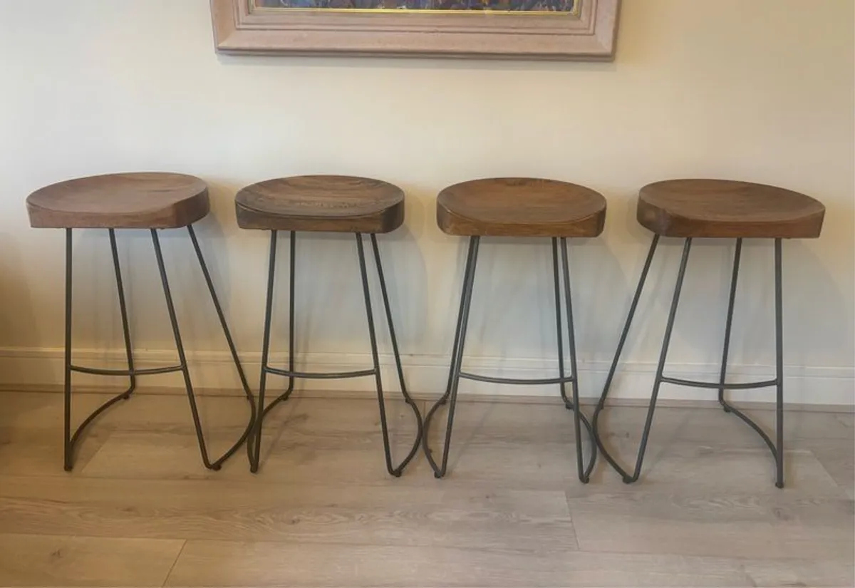 Meadows & Byrne Counter Stools, (Set of 4)Solid Mango Wood & Steel - Image 1