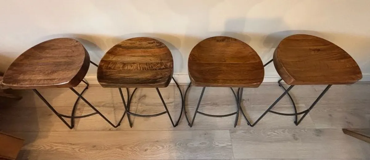 Meadows & Byrne Counter Stools, (Set of 4)Solid Mango Wood & Steel - Image 2