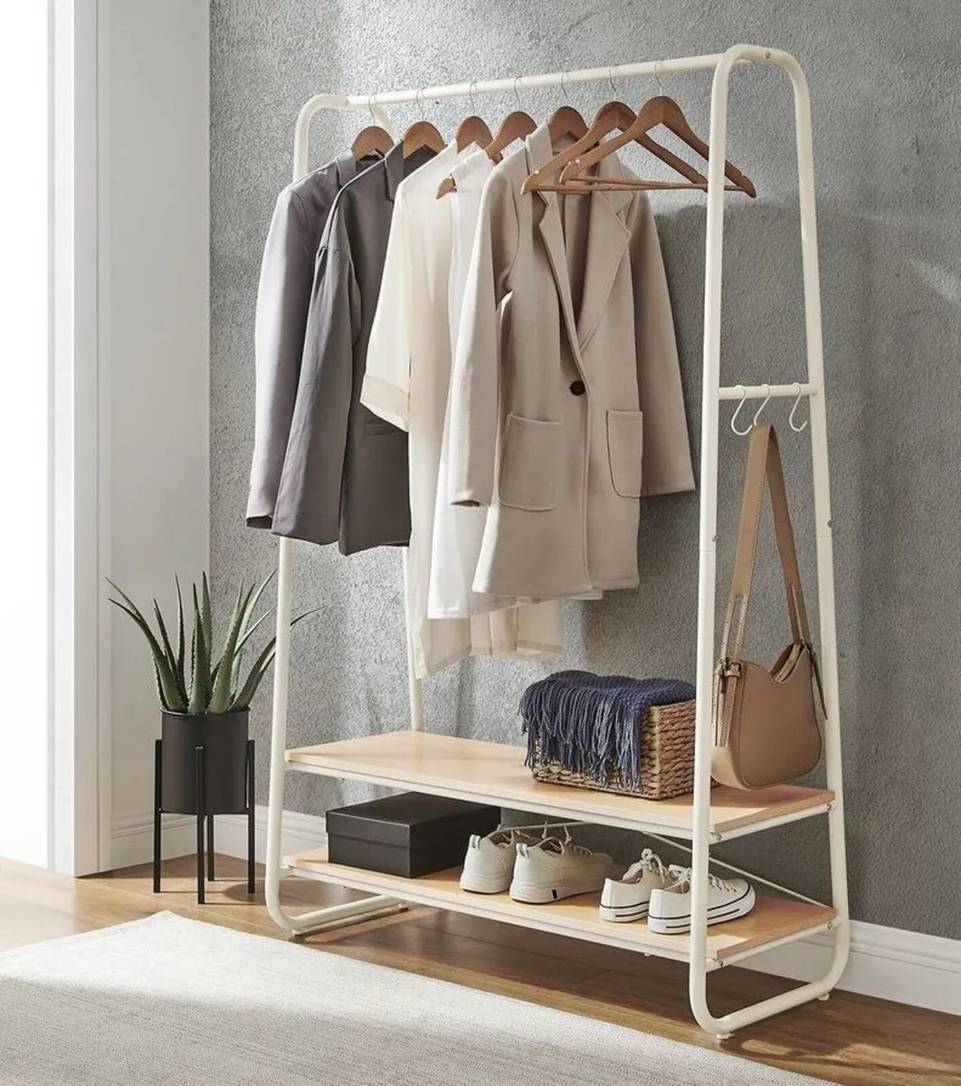 Clothes Rail With 2 Shelves (White + oak) FREE P&P - Image 1