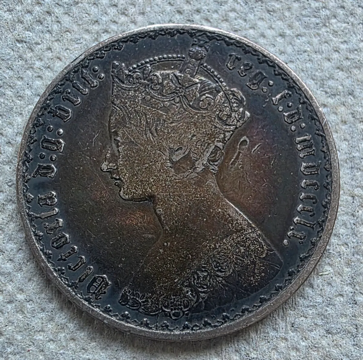 1860 silver british gothic florin - Image 1