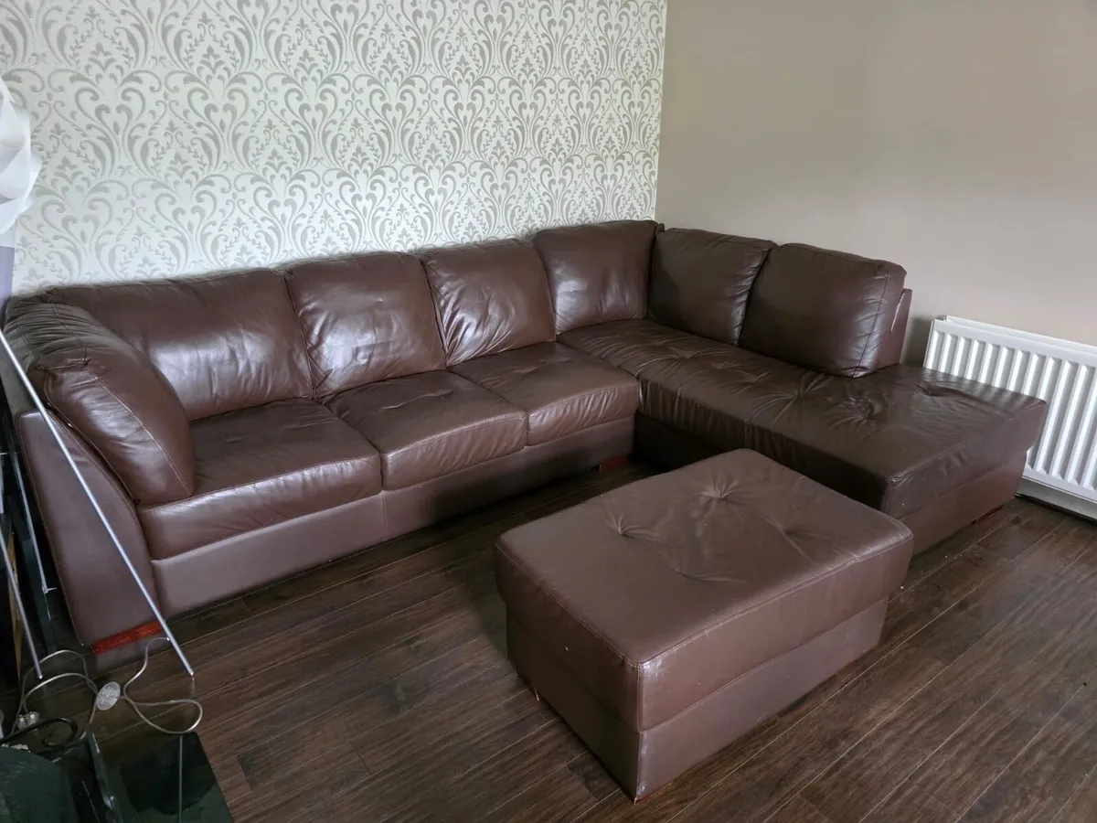 Brown corner couch with footstool - FREE TO TAKE - Image 1
