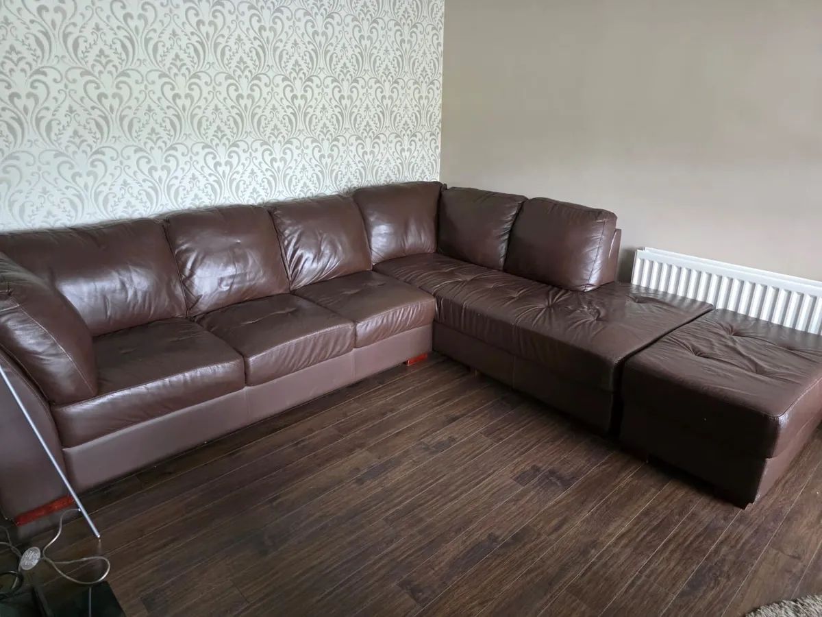 Brown corner couch with footstool - FREE TO TAKE - Image 2