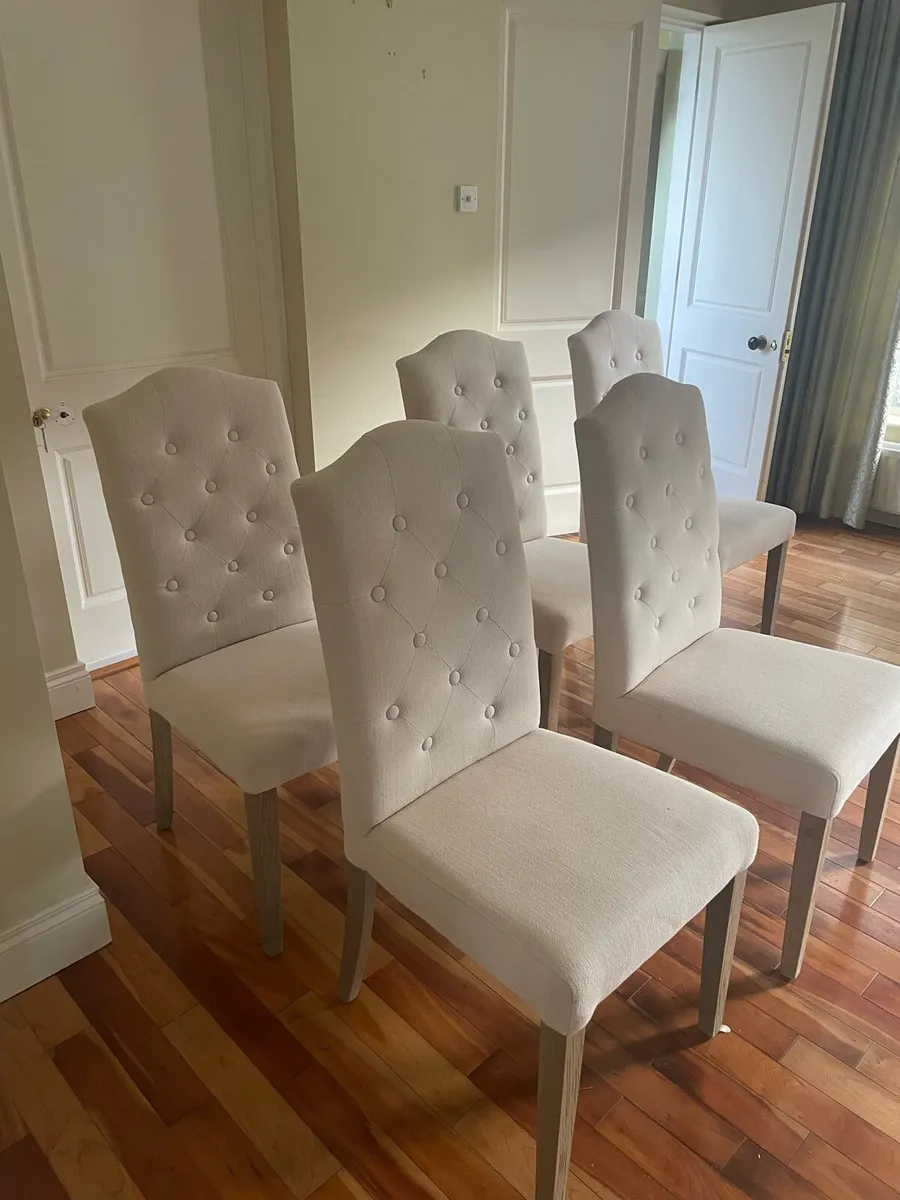 Dining Chairs x6 Solid Oak Cream Tufted - Image 3