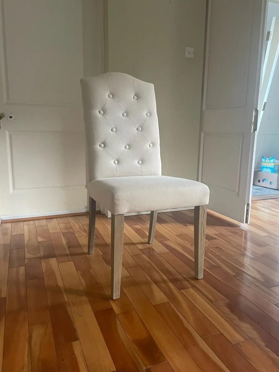 Dining Chairs x6 Solid Oak Cream Tufted - Image 4