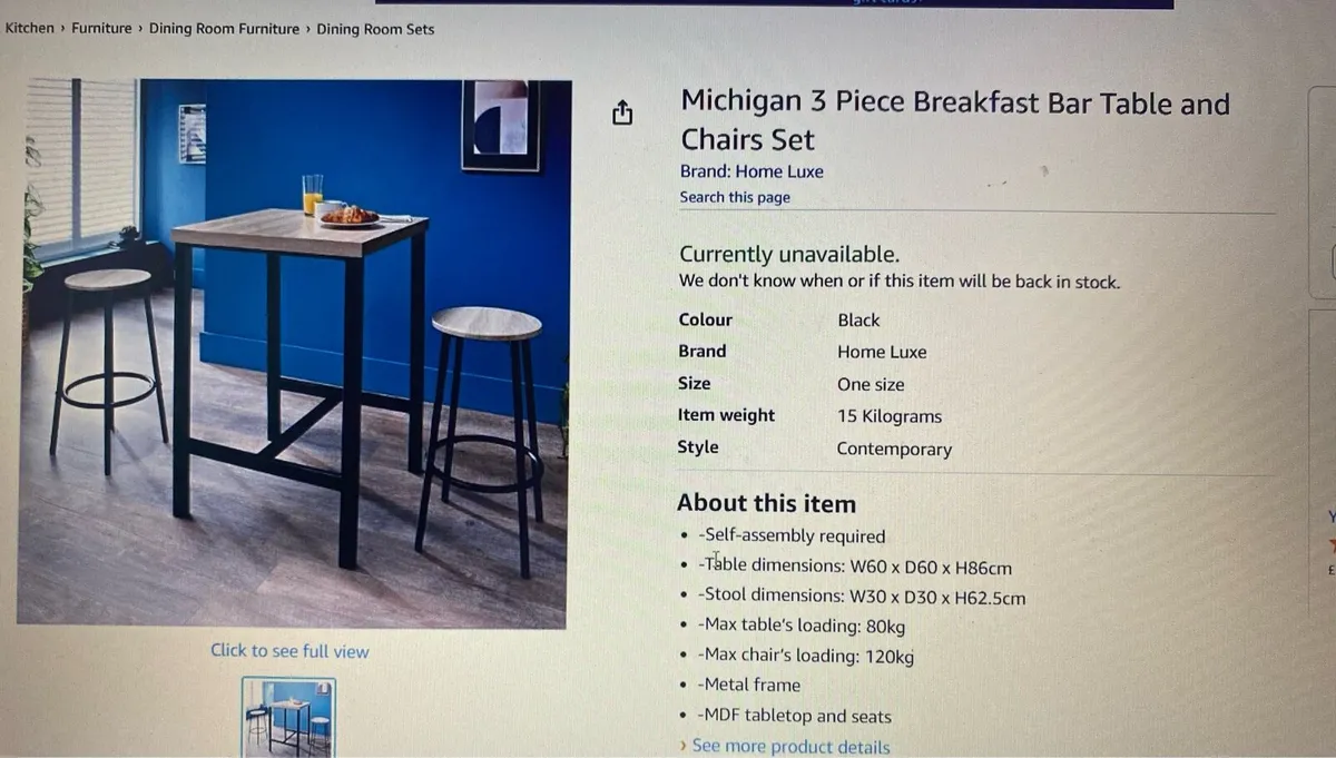 3 piece Breakfast Bar Tabke and Chairs Set - Image 2