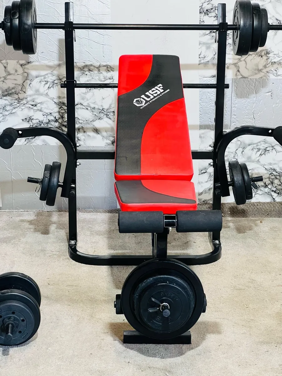 USF WEIGHT BENCH 60 KG WEIGHTS BARBELL DUMBBELLS - Image 4