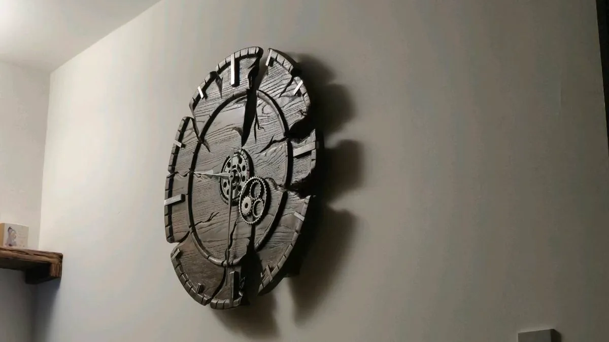 Large retro vintage loft wall clock. wood carving. - Image 1