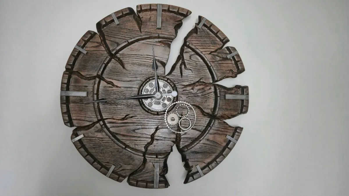 Large retro vintage loft wall clock. wood carving. - Image 2