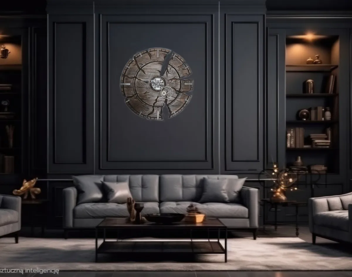 Large retro vintage loft wall clock. wood carving. - Image 4