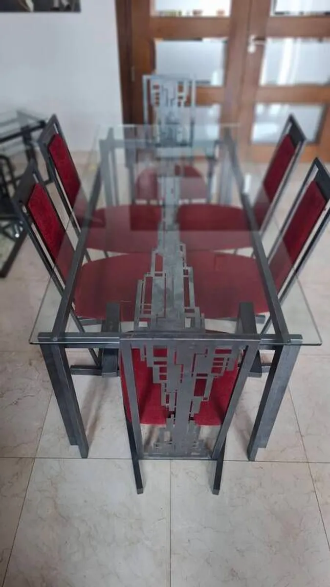 Dining table, chairs, mirror, nest of tables - Image 1