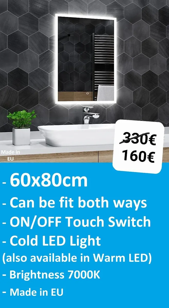 LED Bathroom Mirror 60x80cm Cold or Warm Light - Image 2