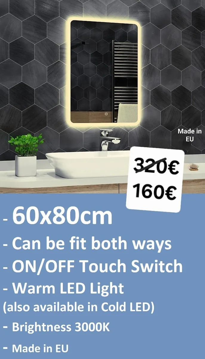 LED Bathroom Mirror 60x80 or 80x60cm Touch Switch - Image 1