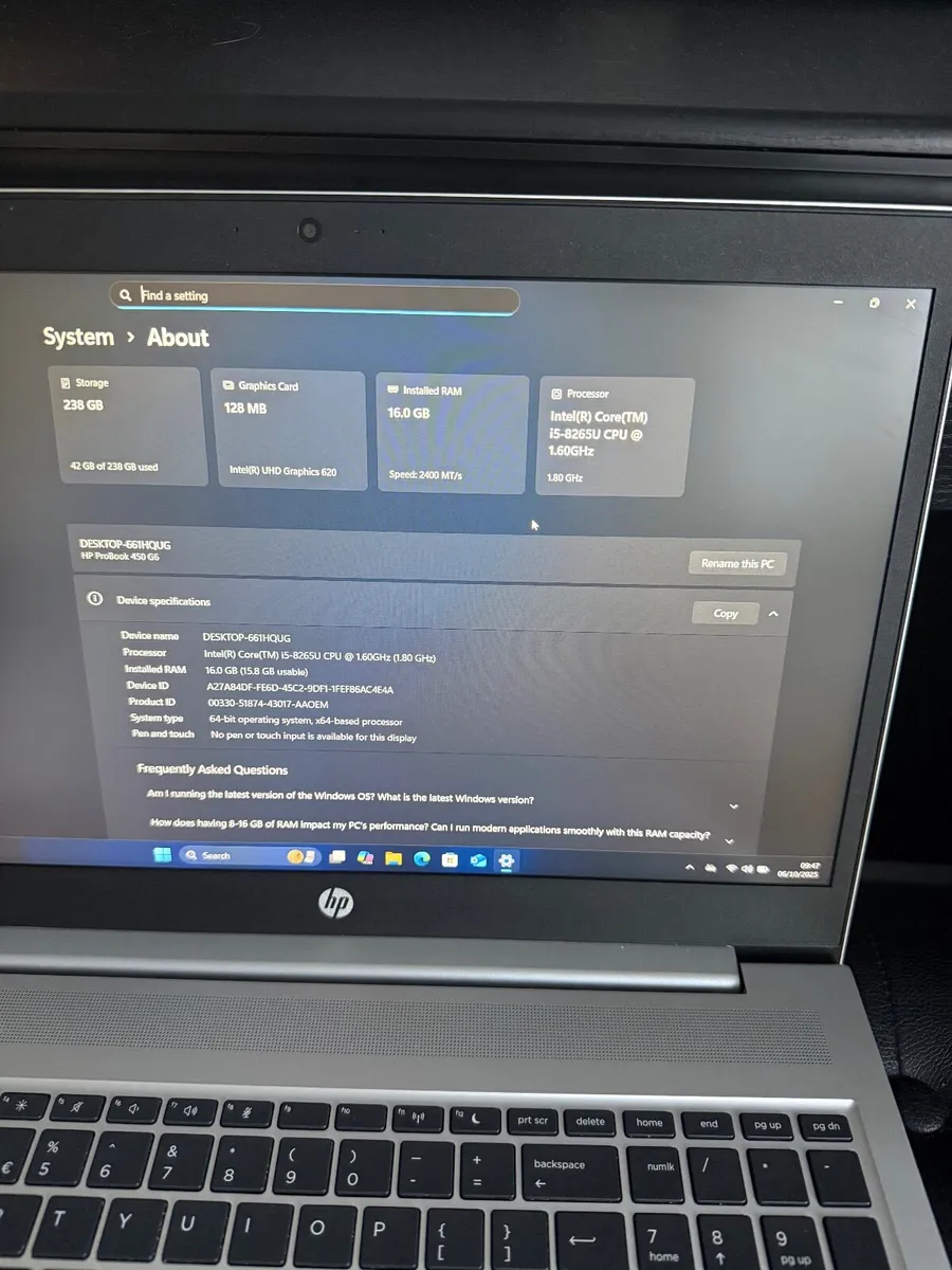 HP ProBook 450 G6 Laptop i5/16GB/256SSD/FHD - Image 4