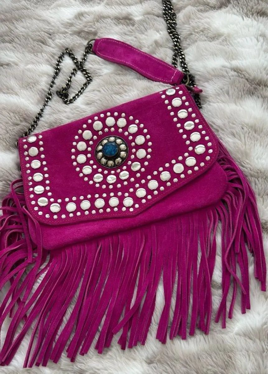 Suede Pink Shoulder Bag with chain strap - Image 1