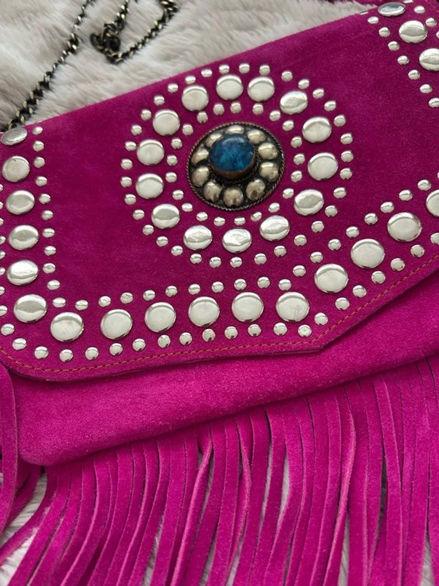 Suede Pink Shoulder Bag with chain strap - Image 2