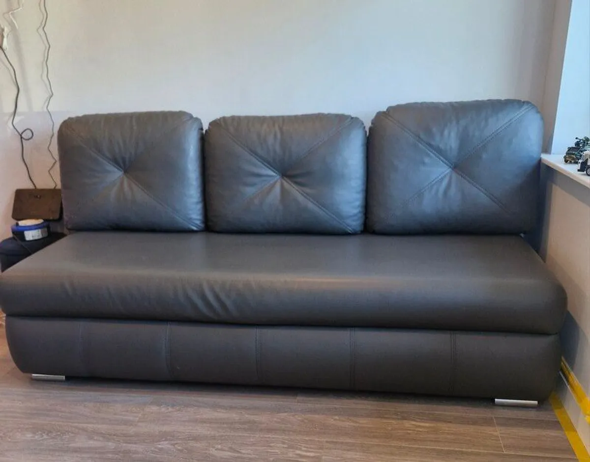 Charcoal grey leather double sofa bed - Image 2