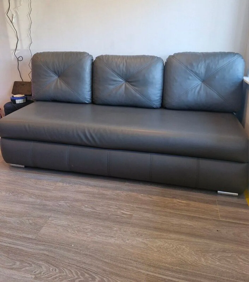 Charcoal grey leather double sofa bed - Image 1